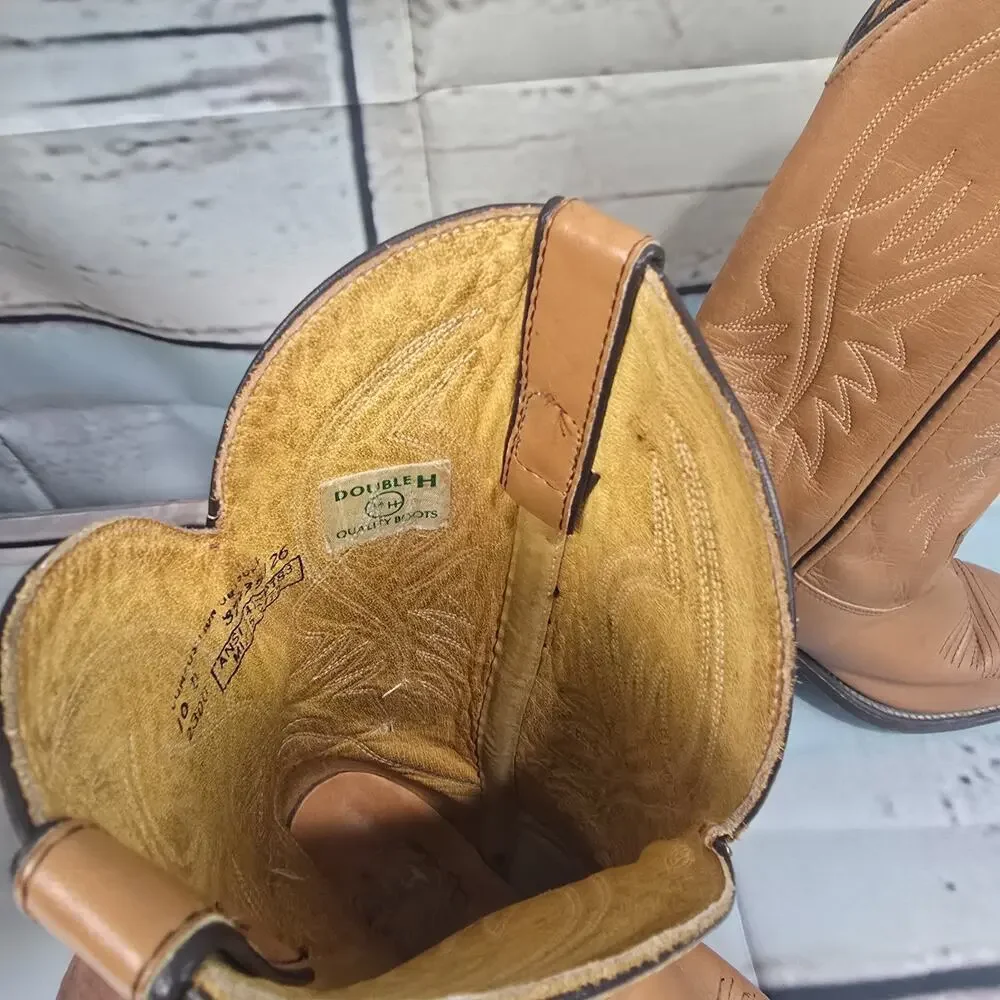 Double H Men's Cowboy Western Boots Tan Leather Round Toe Size 10 D Pull On